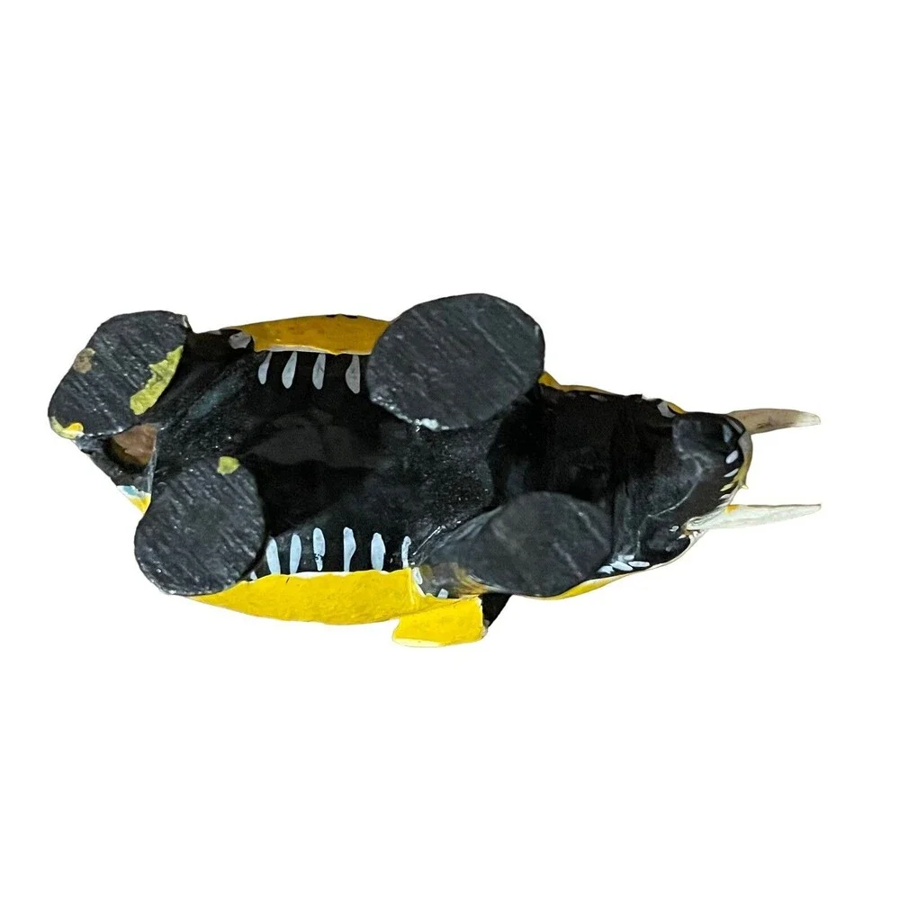 Vintage Hand Carved Hand Painted Elephant Yellow Black White 2” x 3” Wood Figure